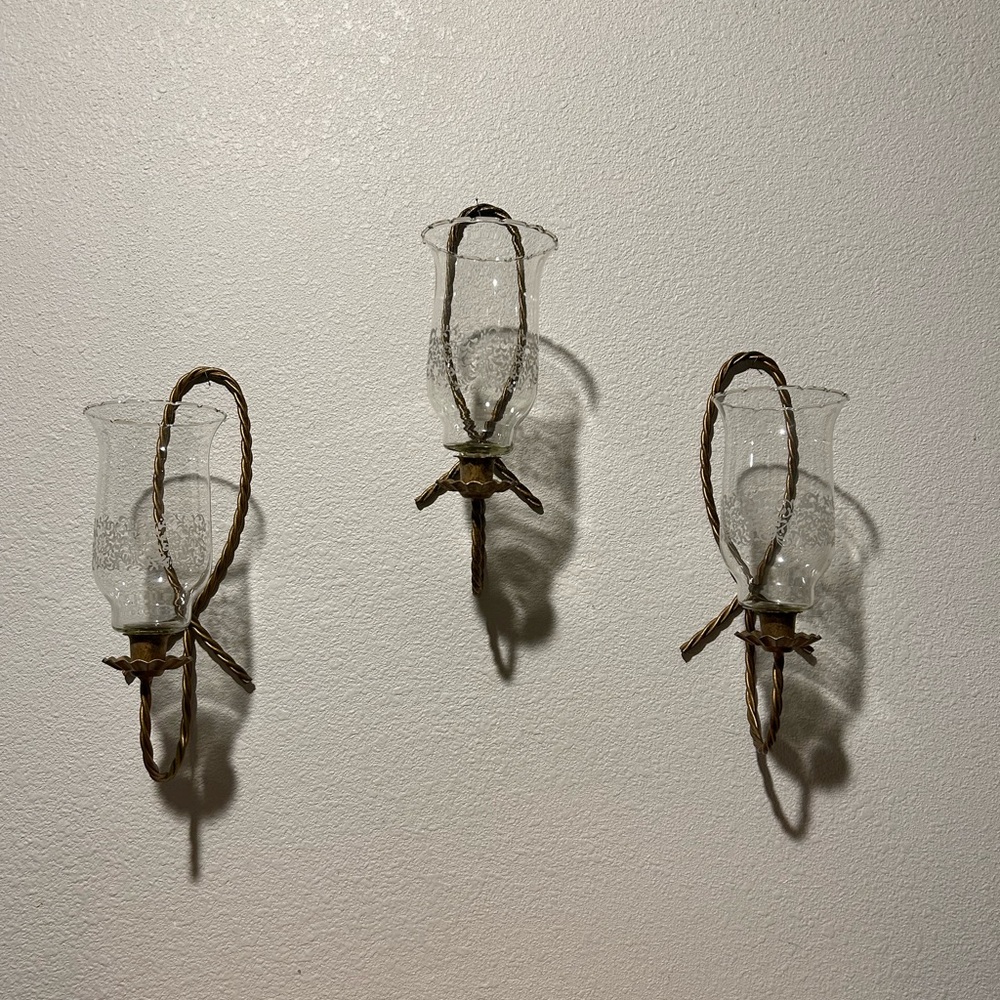 Home Interiors Gold and Glass Wall Sconce Trio
